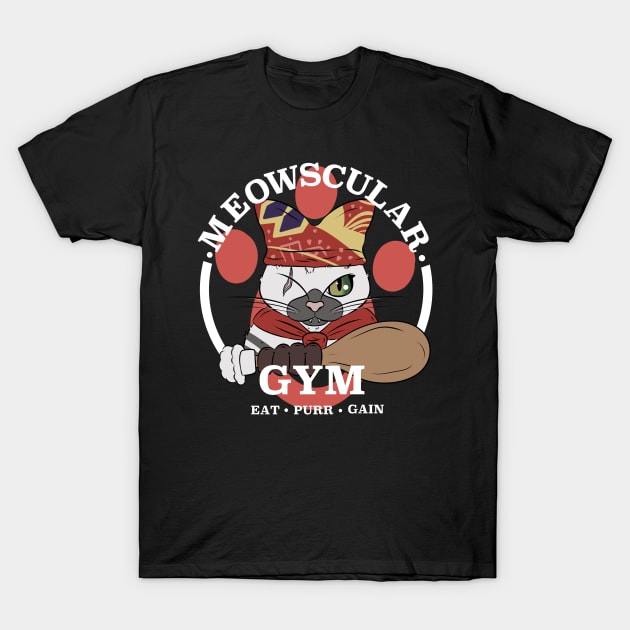 Meowscular Gym T-Shirt by SpaceJunkComics